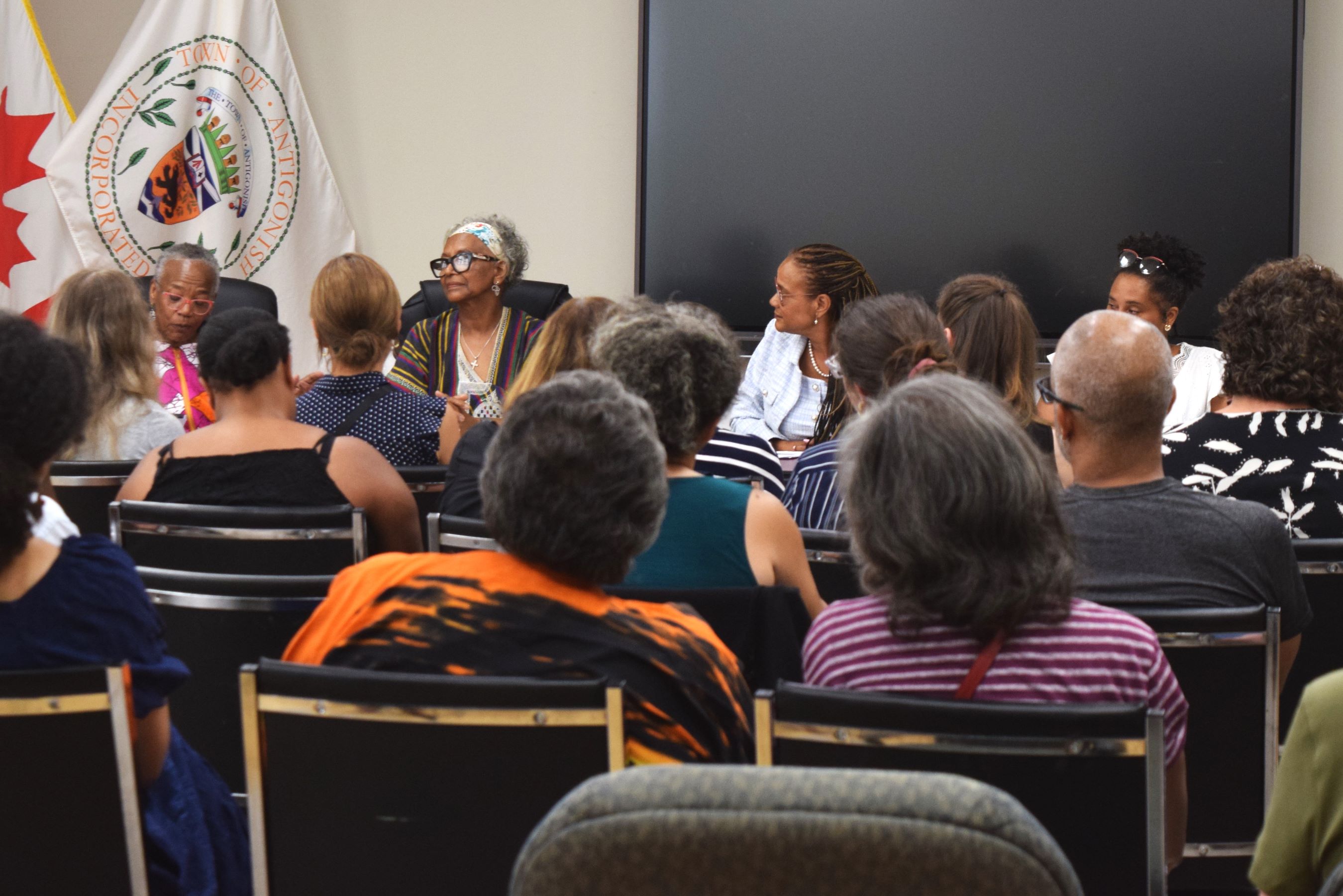 Emancipate Your Mind panelists speak in Antigonish on August 11, 2026 Panel Discussion Emancipate your mind hosted by the Delmore Buddy Daye Learning Institute. Visible: Senator Wanda Thomas Bernard, Lorraine Reddick, Dr. Wendy Mackey, Tara Reddick.